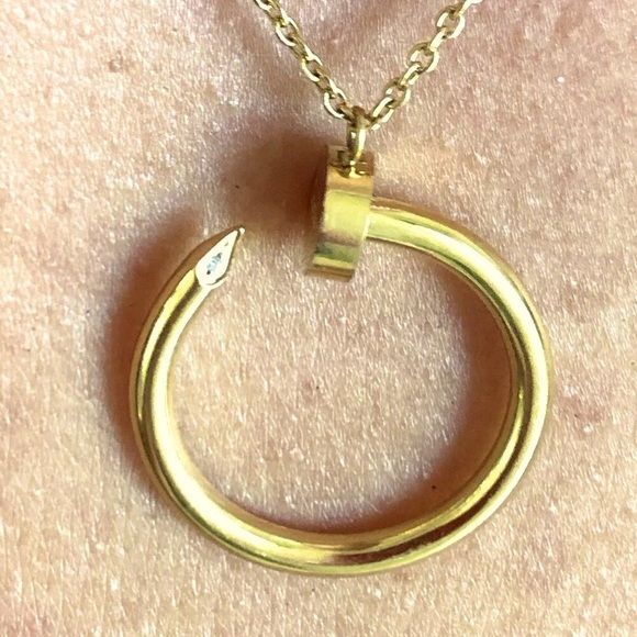 Nail Circle Pendant Gold Necklace - Picture 2 of 8